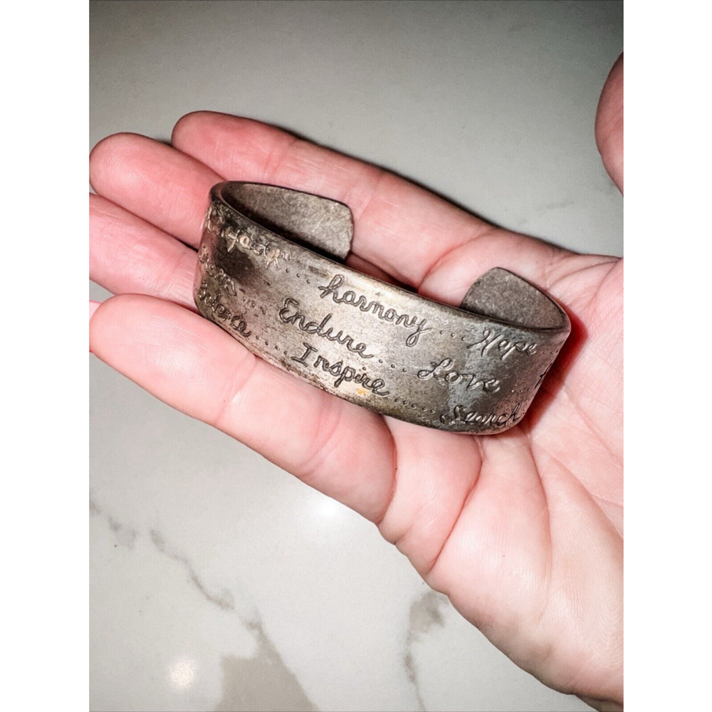 Cuff Bracelet Silver Tone Sould Spirit Faith Inspire Search Peace Soul